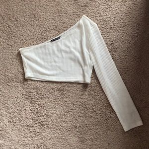 white cropped long sleeve top
